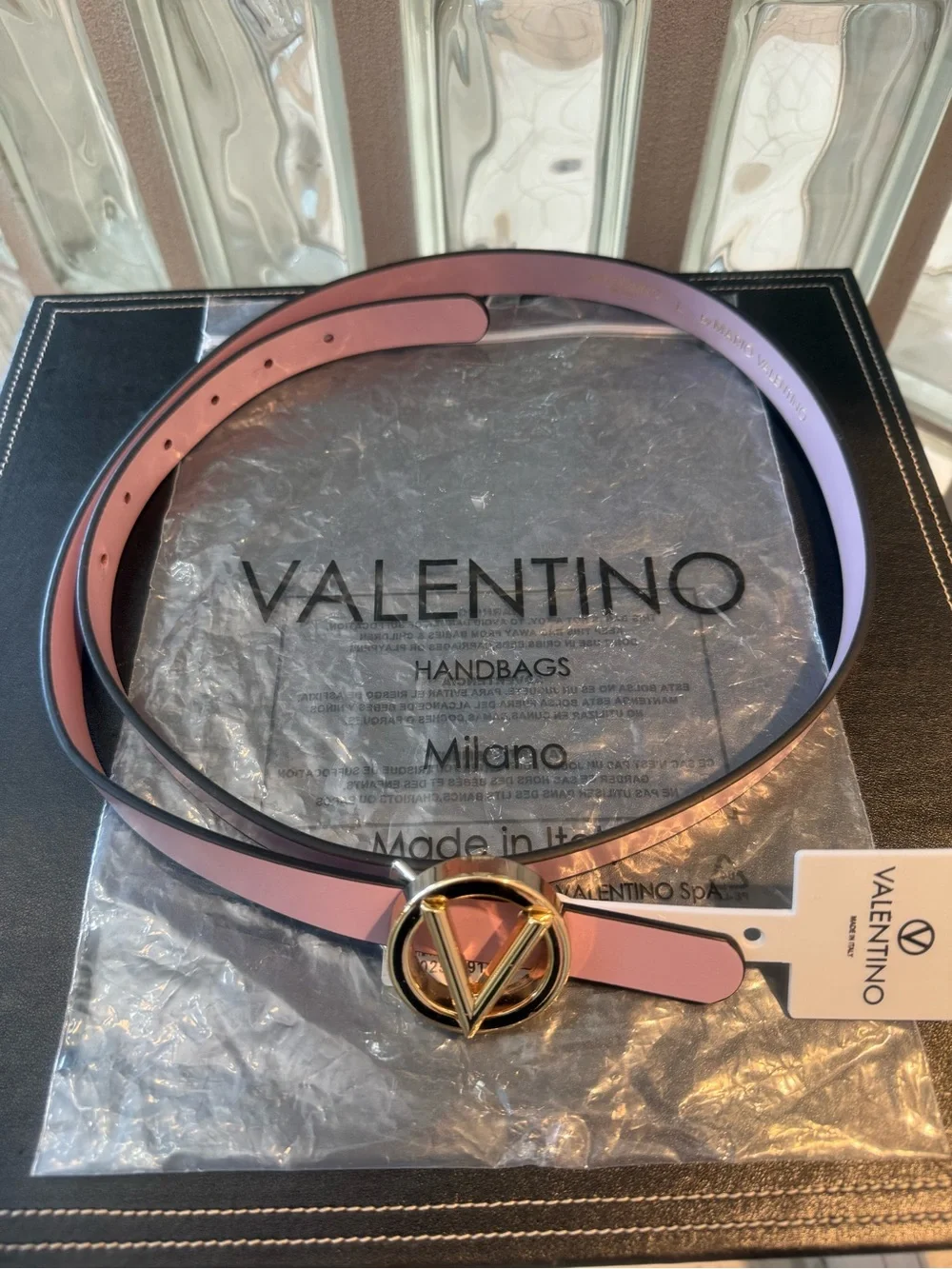 Valentino by Mario Valentino Lavender Leather Belt, Gold  display picture 2
